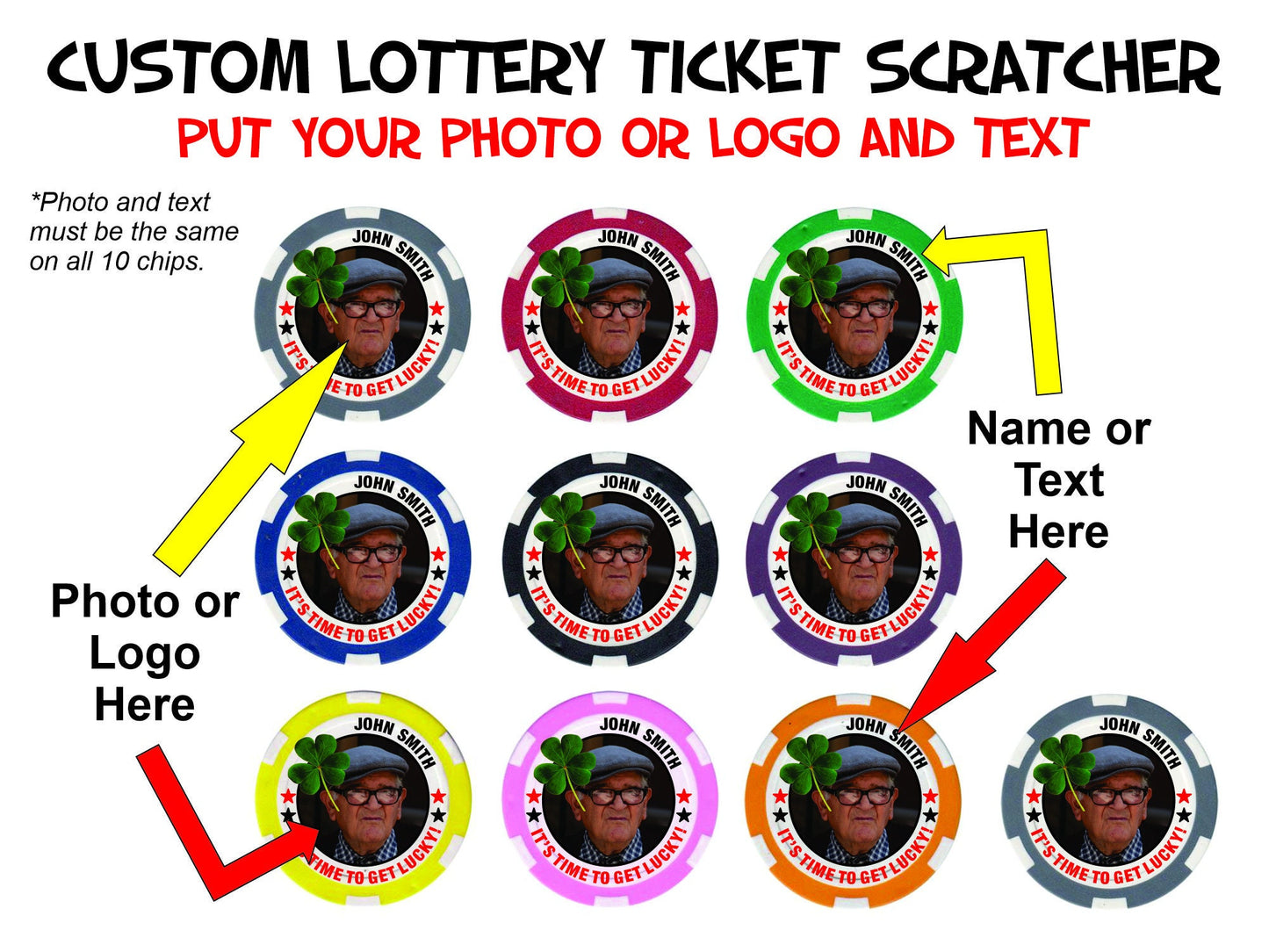 Lucky Lottery Ticket Scratcher Poker Chips - Pack of 10