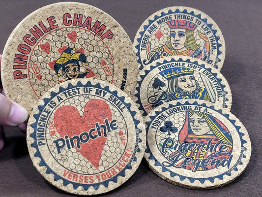 Pinochle Coaster Set: Corked Card Game Coasters with Holder