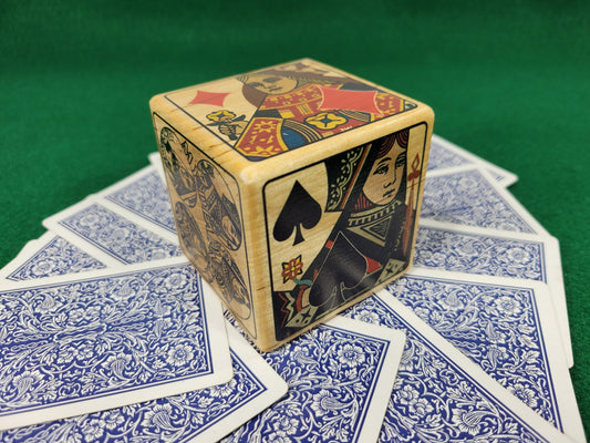 Calamity Jane Trump Marker: Queen Card Suits, Stained Wood Cube