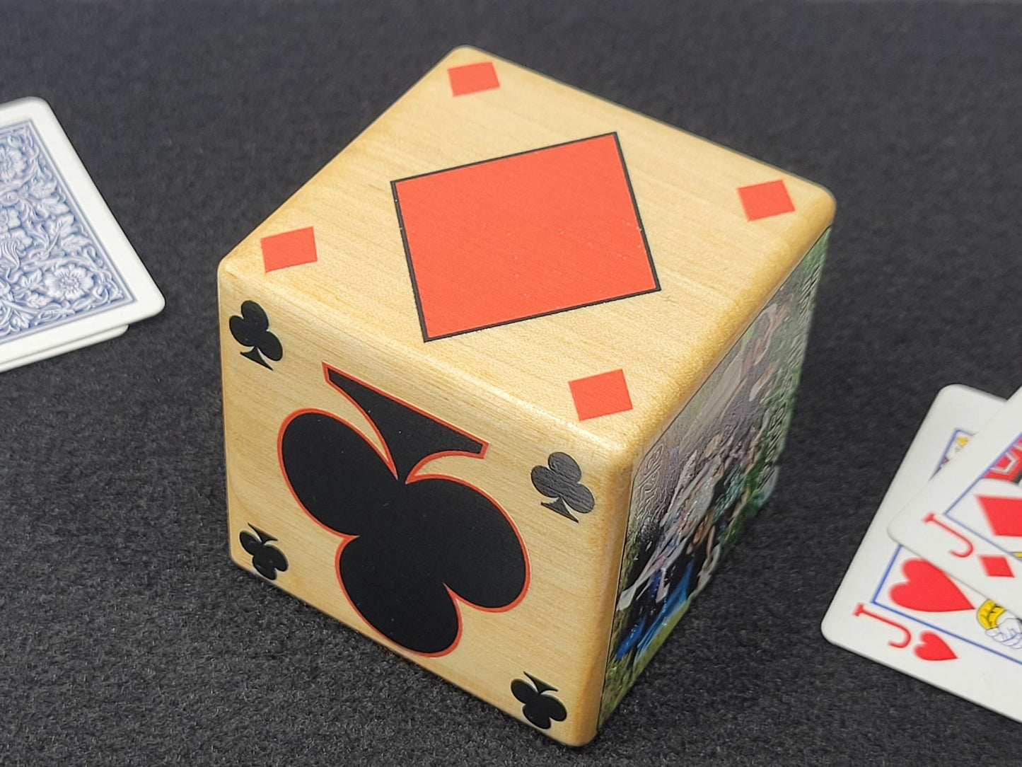 Personalized Photo Card Game Marker: Stained Wood Cube, Euchre, Pinochle Bridge