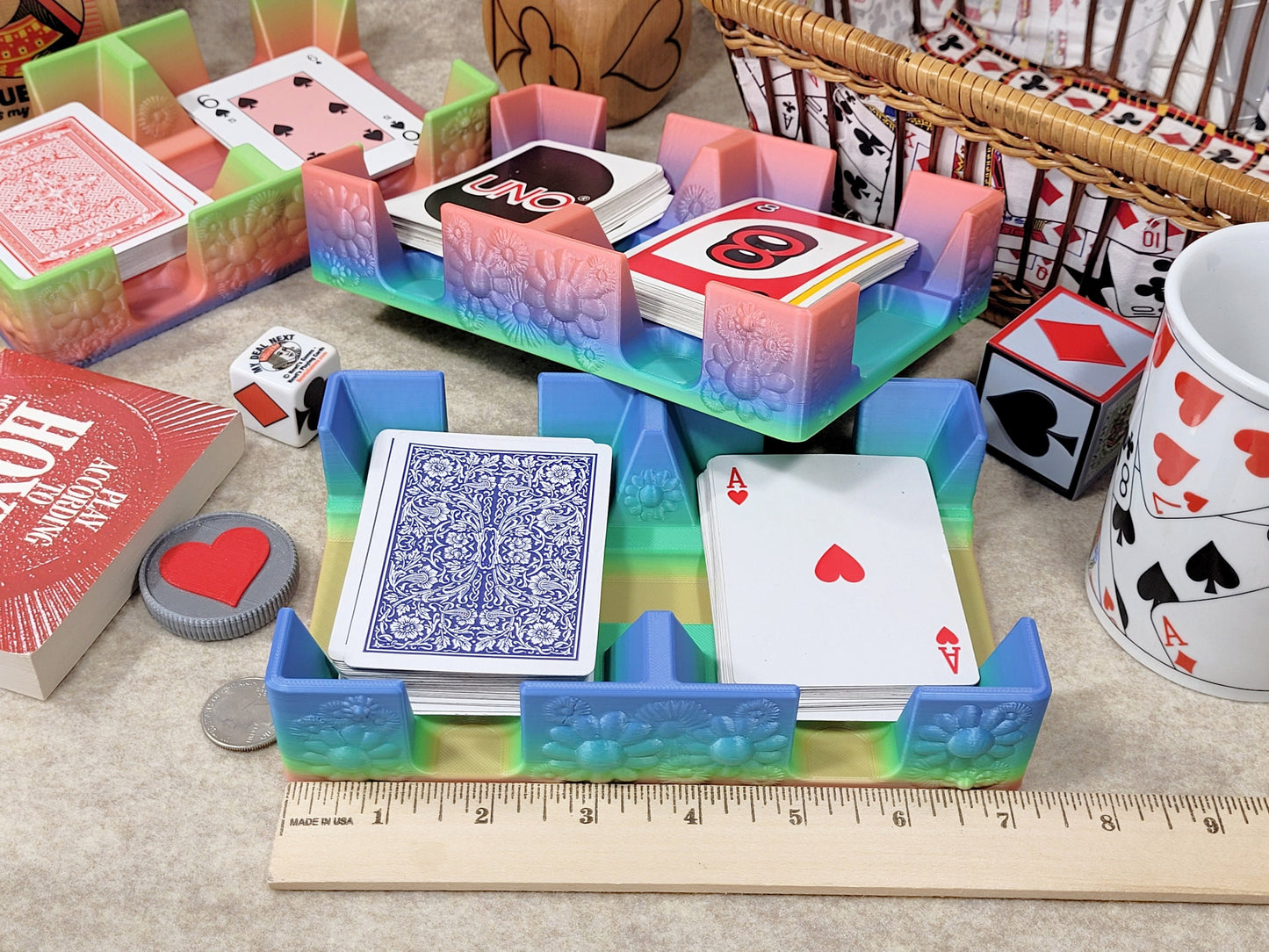 Flower Playing Card Tray: Multi-Color Plastic Card - Made in USA