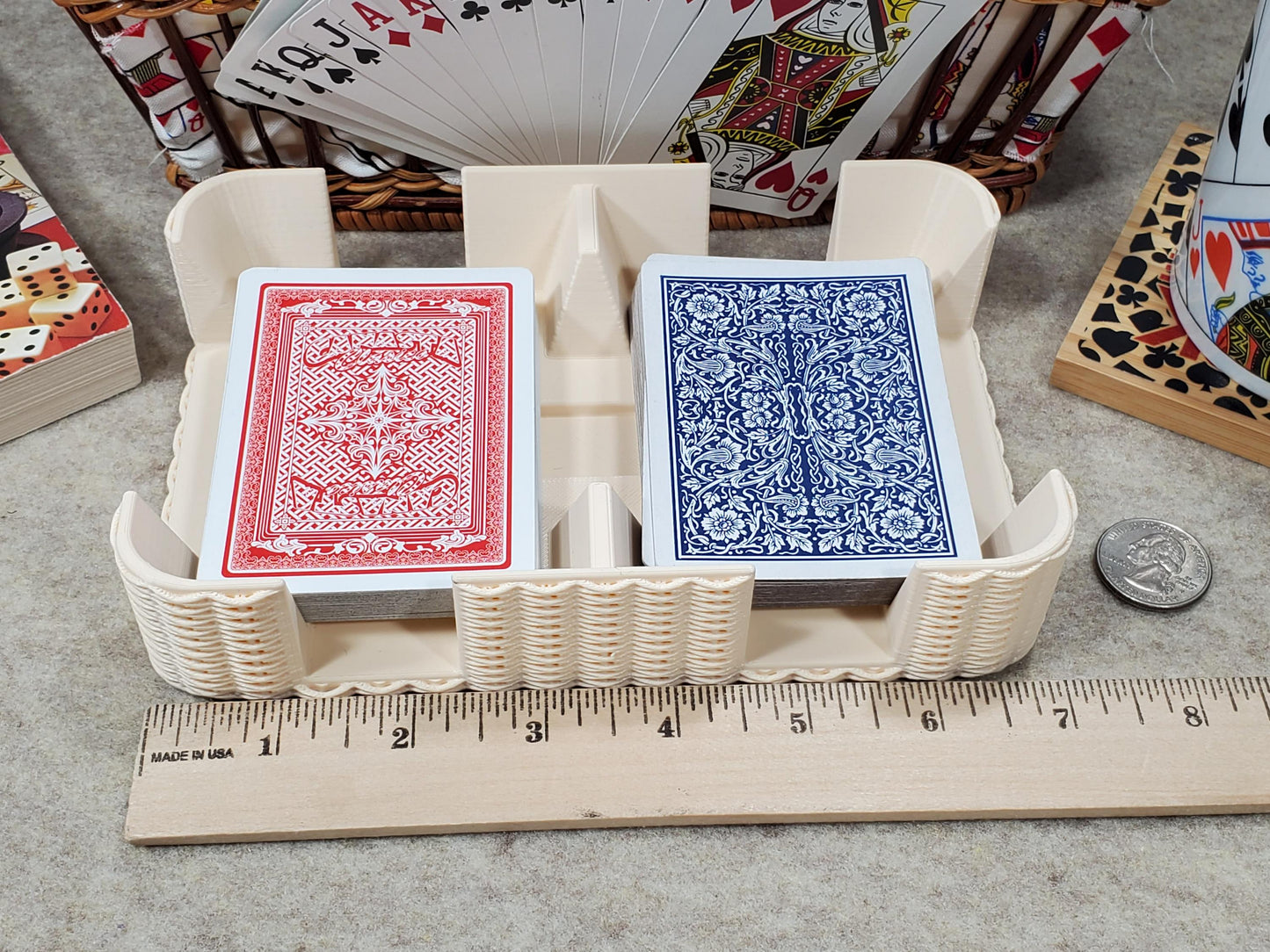 Basket Weave Design Two-Deck Card Tray: Clásico Brand, Plastic Playing Card Accessory