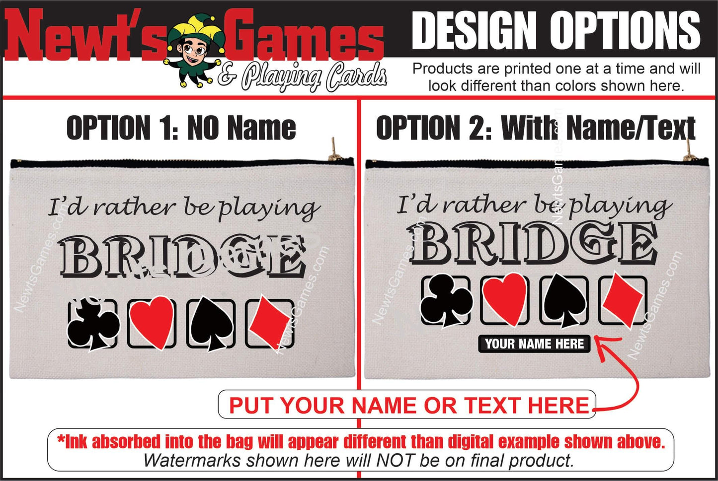 I'd Rather be Playing Bridge, Linen Zipper Pouch: Personalized Card Game Night Bag