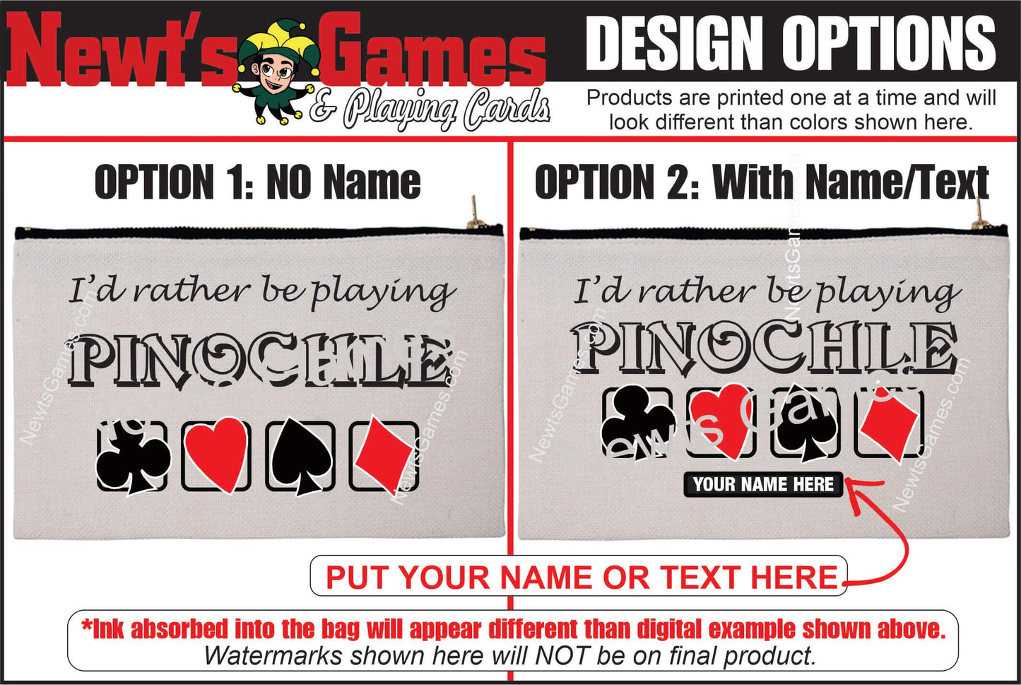 I'd Rather be Playing Pinochle, Linen Zipper Pouch: Personalized Card Game Night Bag