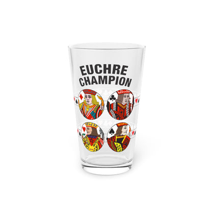 Euchre Champion Pint Glass | 16oz Playing Card King Queen Design