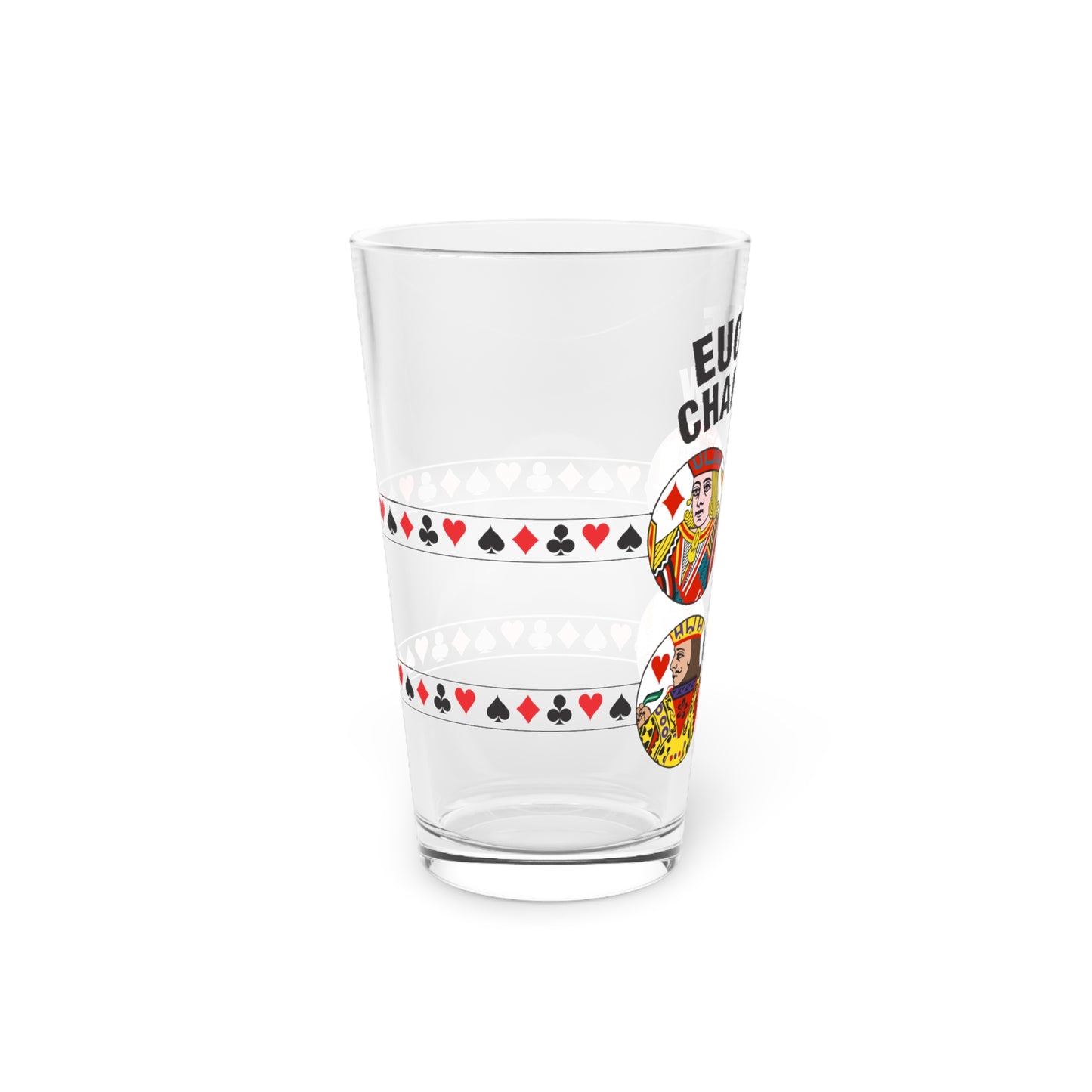 Euchre Champion Pint Glass | 16oz Playing Card King Queen Design