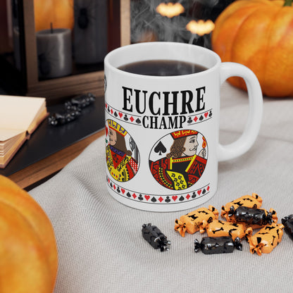 Euchre Champ Playing Card Mug | Card Game Trophy Ceramic Mug