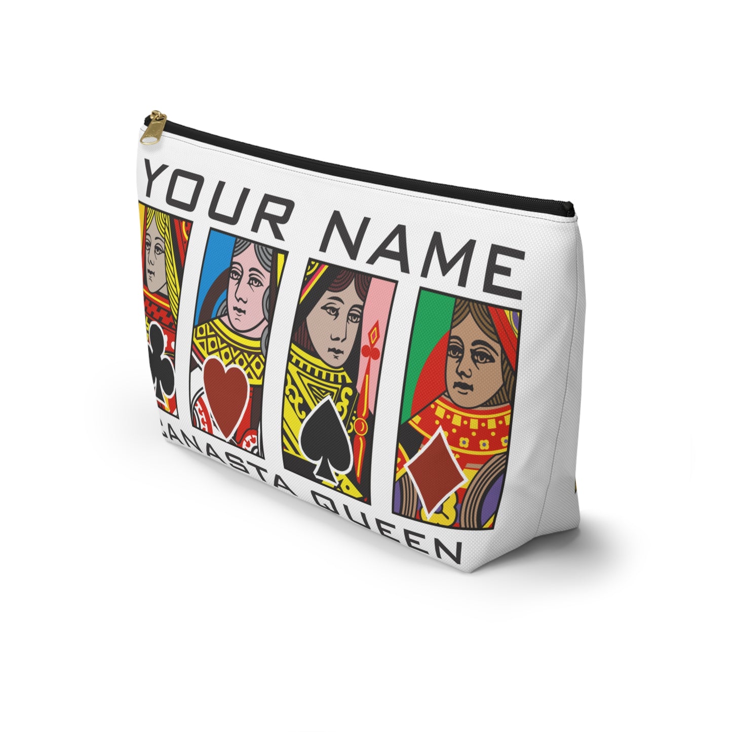 Canasta Queen Accessory Pouch, Playing Cards Design | T-bottom zipper pouch