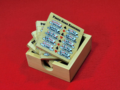 Poker Hand Rankings Bamboo Coasters - Set of 4 with Holder