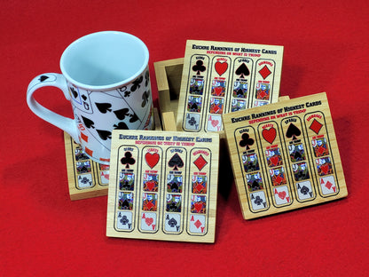 Euchre Card Rankings: Bamboo Coasters with Holder