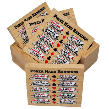 Poker Hand Rankings Bamboo Coasters - Set of 4 with Holder