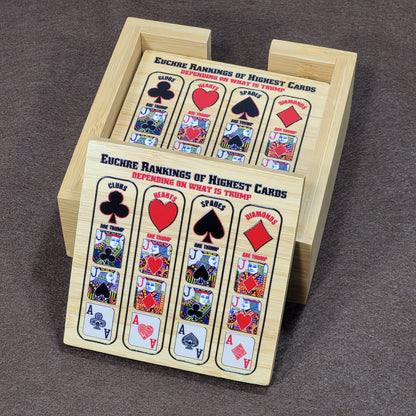 Euchre Card Rankings: Bamboo Coasters with Holder