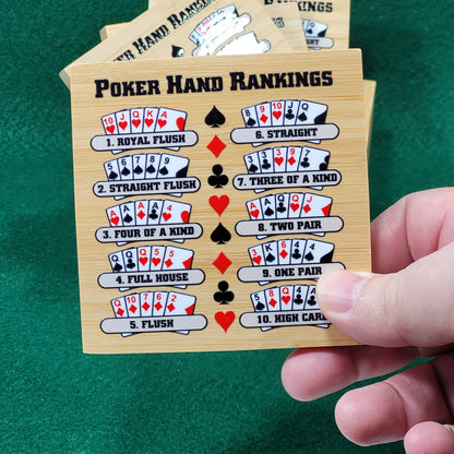 Poker Hand Rankings Bamboo Coasters - Set of 4 with Holder