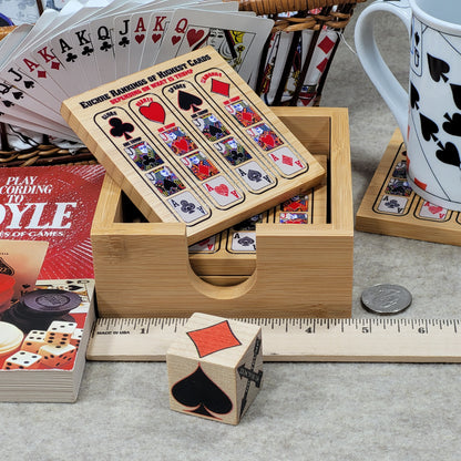 Euchre Card Rankings: Bamboo Coasters with Holder