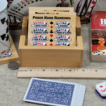 Poker Hand Rankings Bamboo Coasters - Set of 4 with Holder