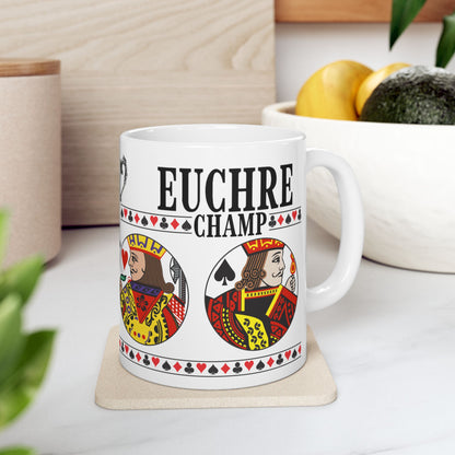 Euchre Champ Playing Card Mug | Card Game Trophy Ceramic Mug