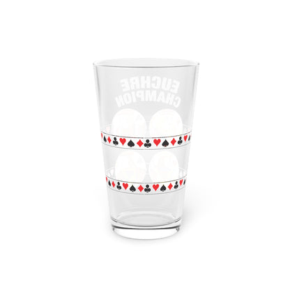 Euchre Champion Pint Glass | 16oz Playing Card King Queen Design