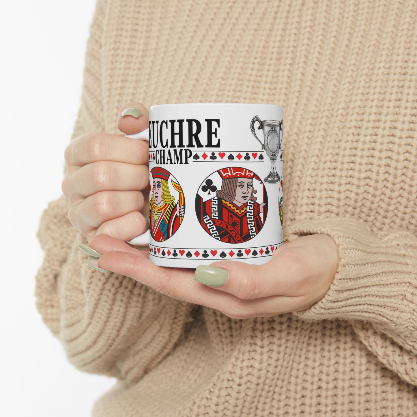 Euchre Champ Playing Card Mug | Card Game Trophy Ceramic Mug