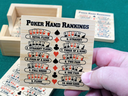 Poker Hand Rankings Bamboo Coasters - Set of 4 with Holder
