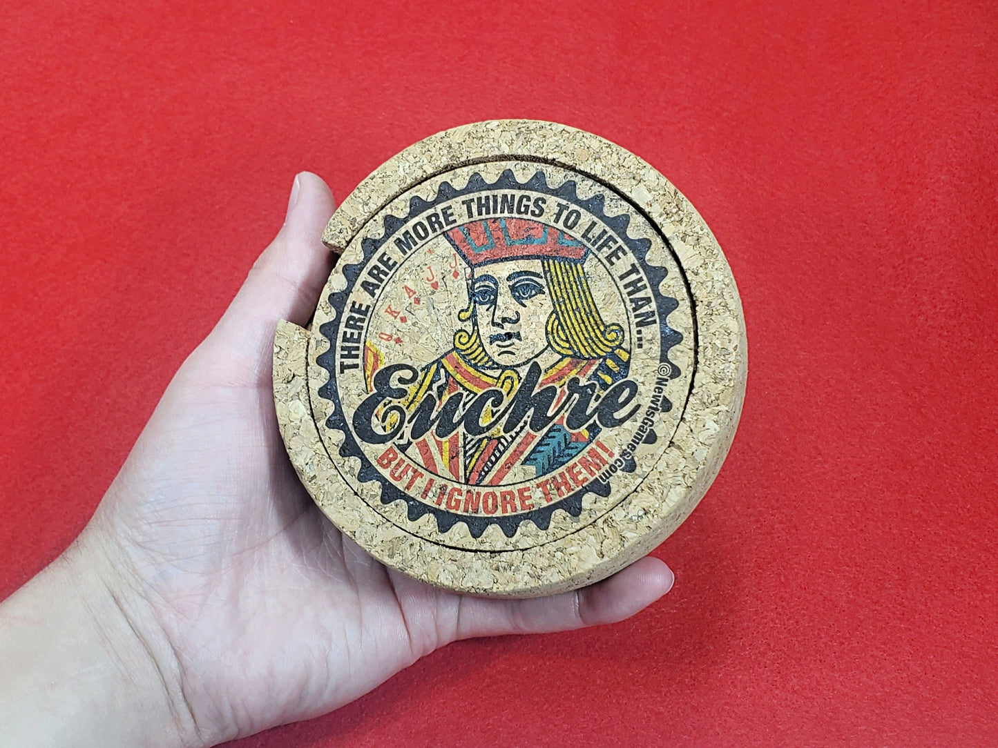 Corked Euchre Legend Coaster Set: Card Game Coasters with Holder