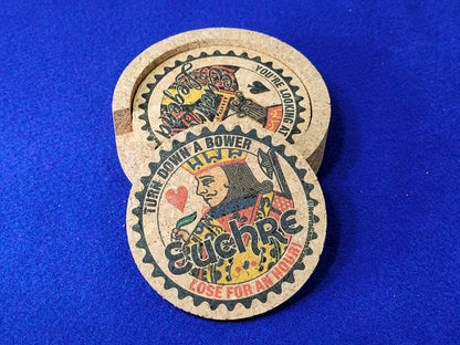 Corked Euchre Legend Coaster Set: Card Game Coasters with Holder
