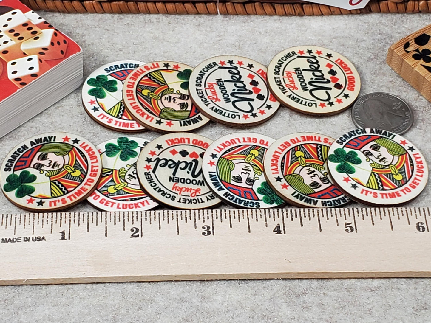 Personalized Lucky Ticket Scratcher Wooden Nickels - Pack of 10 - For lottery tickets