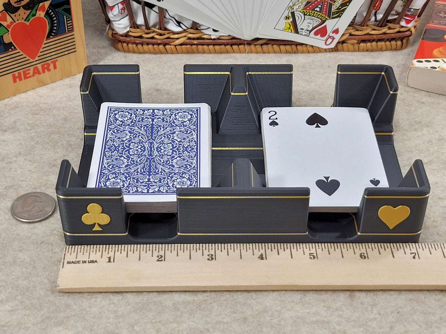 Gilded Playing Card Tray: Shiny Suits Design, Draw & Discard - Made in USA