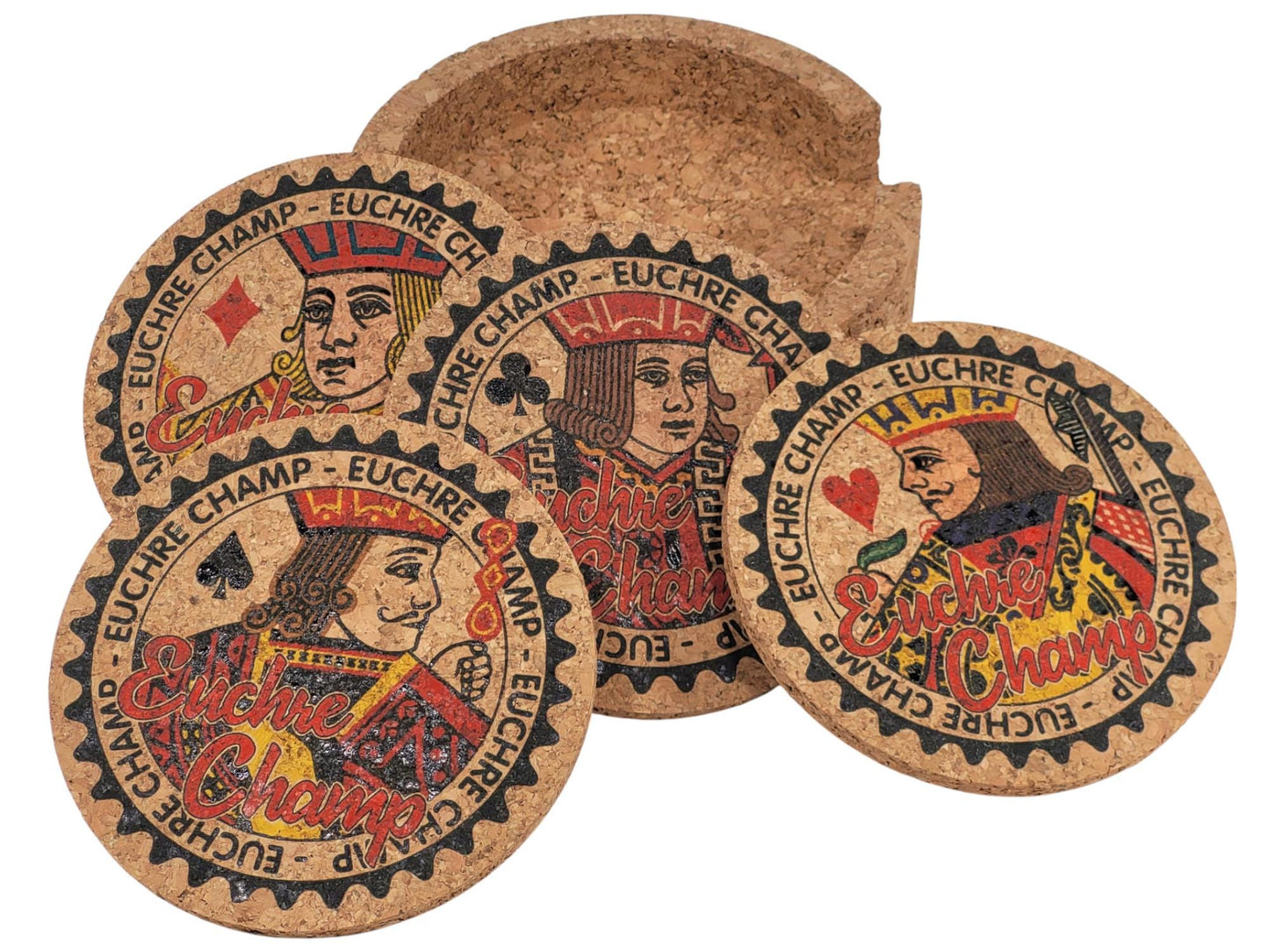 Euchre Champ Corked Coaster Set: Card Game Night Decor