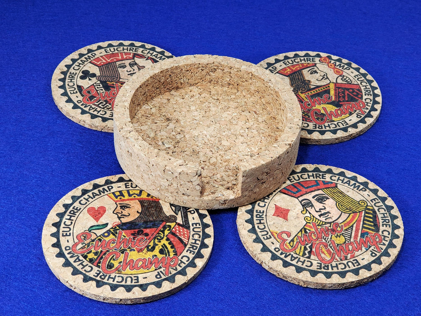Euchre Champ Corked Coaster Set: Card Game Night Decor