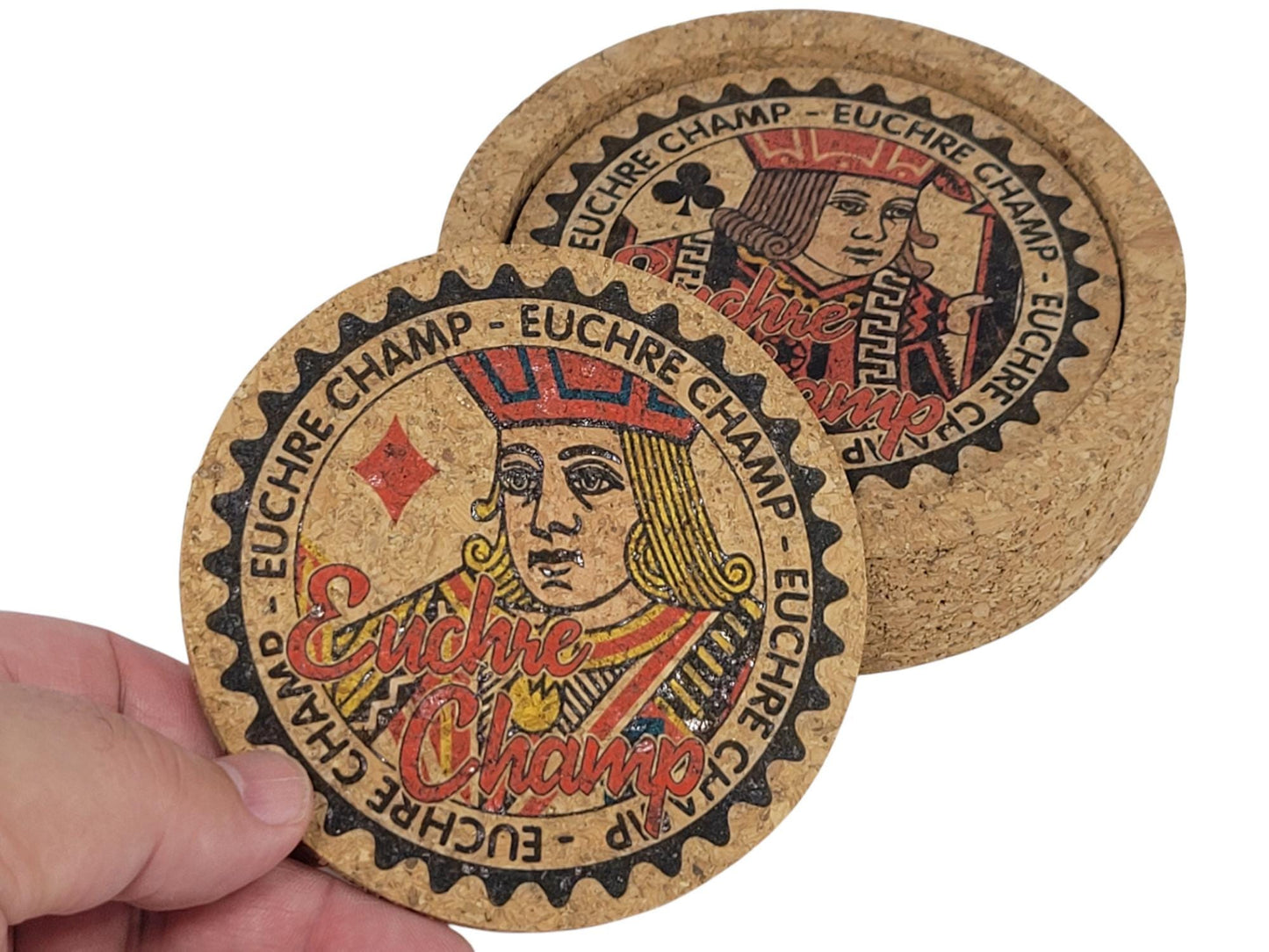Euchre Champ Corked Coaster Set: Card Game Night Decor