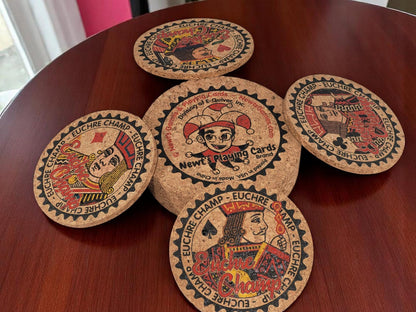 Euchre Champ Corked Coaster Set: Card Game Night Decor