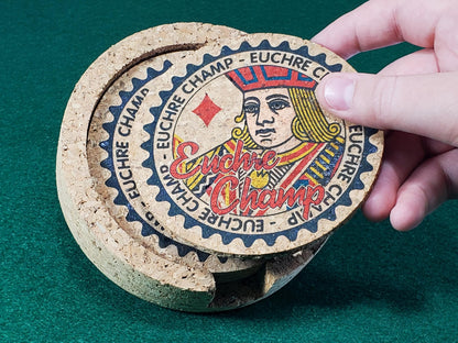 Euchre Champ Corked Coaster Set: Card Game Night Decor