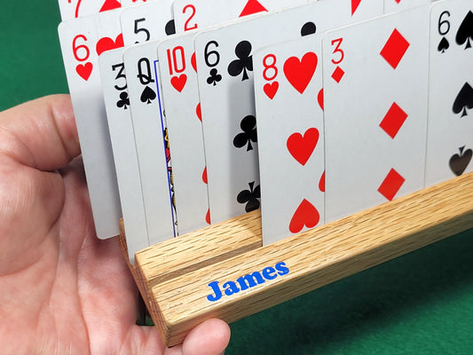 Red Oak Wood Playing Cardholder: Game Accessory with Optional Personalization