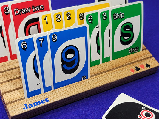 Red Oak Wood Playing Cardholder: Game Accessory with Optional Personalization