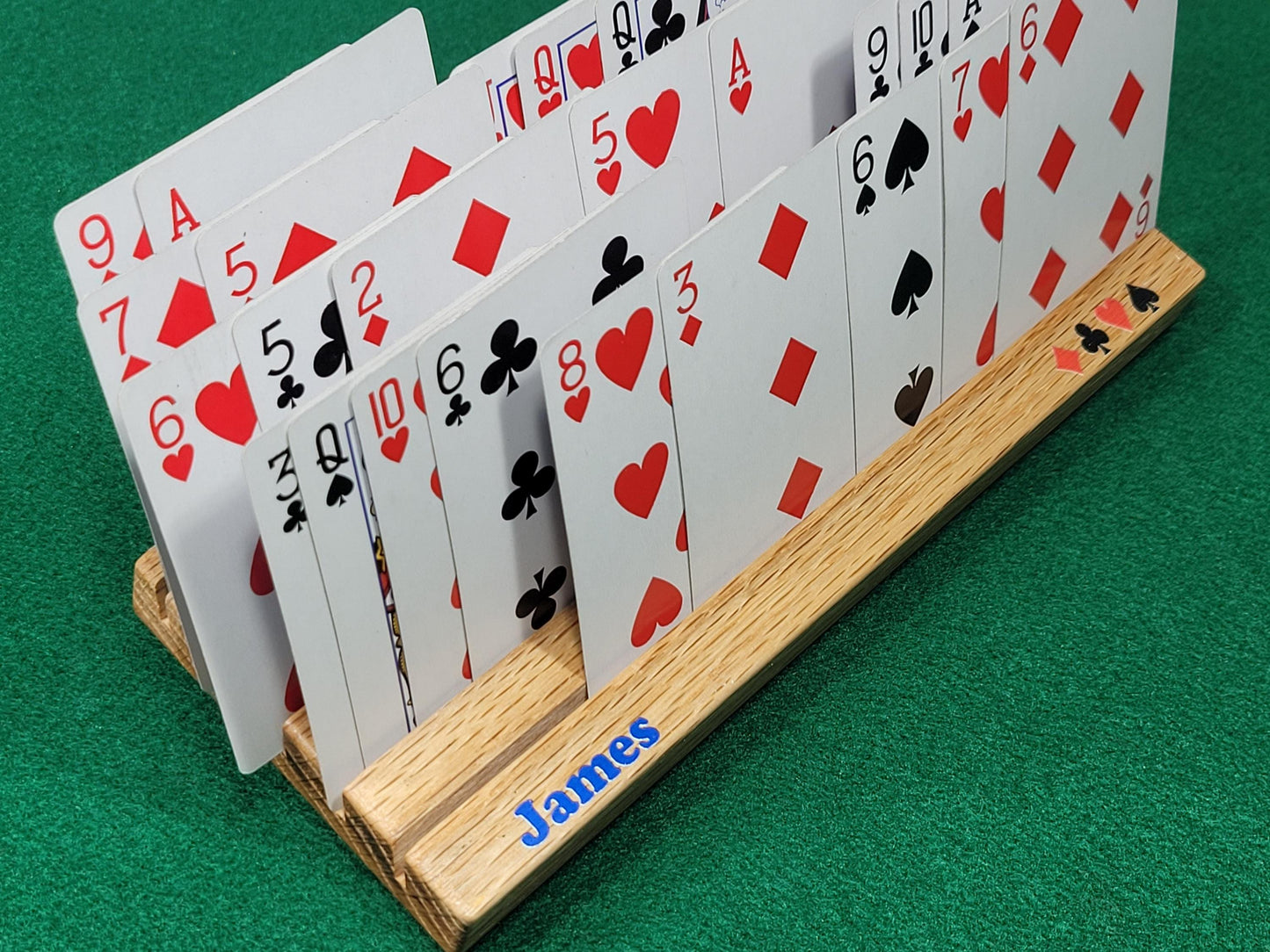 Red Oak Wood Playing Cardholder: Game Accessory with Optional Personalization