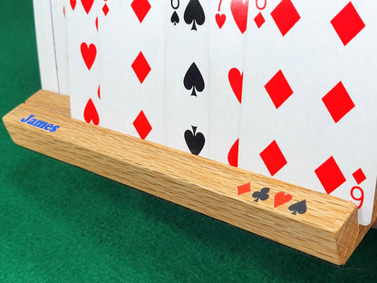 Red Oak Wood Playing Cardholder: Game Accessory with Optional Personalization