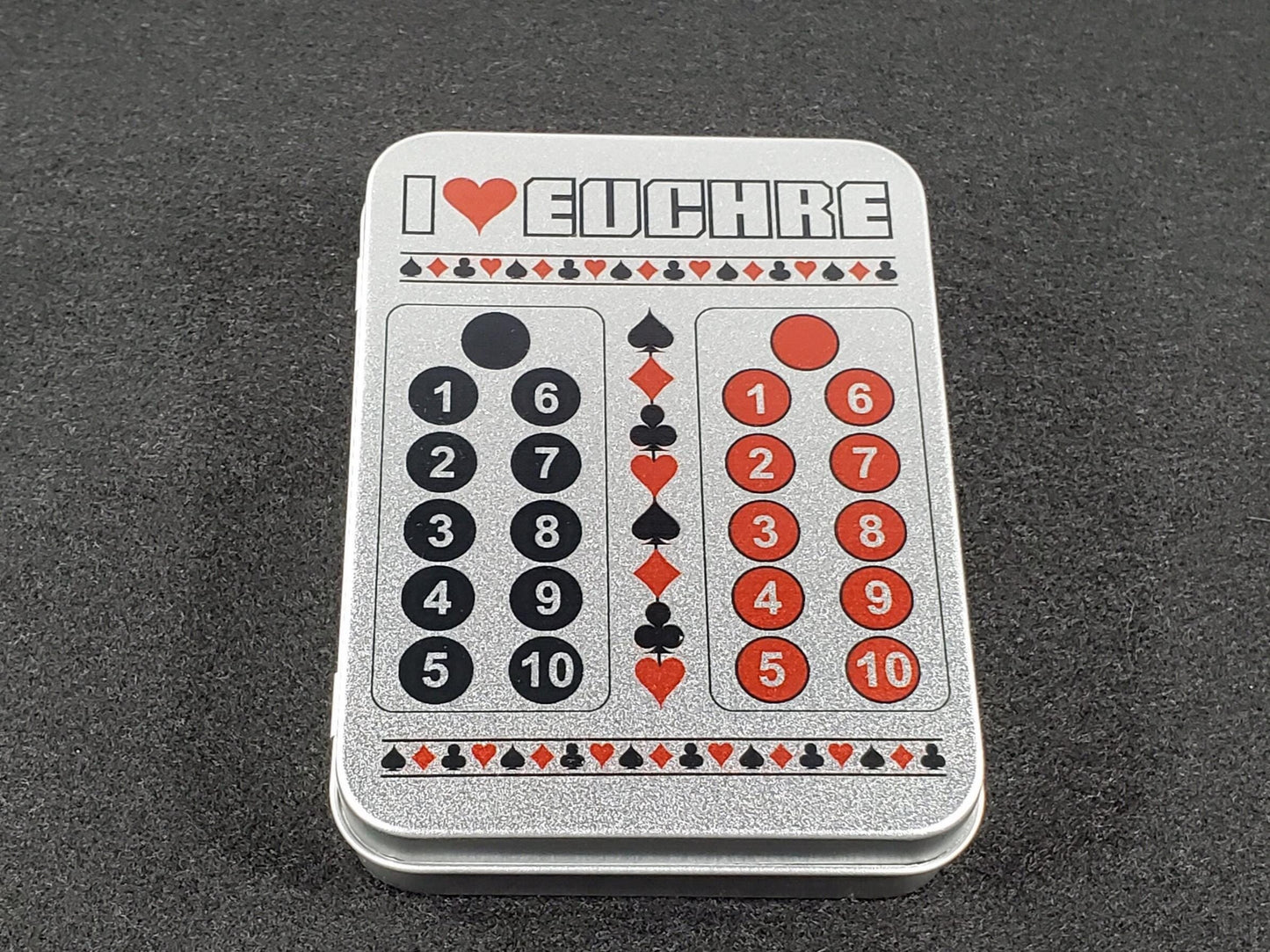 I Heart Euchre Scorekeeper Tin Set: Playing Cards & Magnetic Score