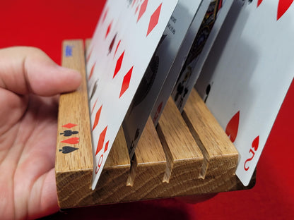 Red Oak Wood Playing Cardholder: Game Accessory with Optional Personalization