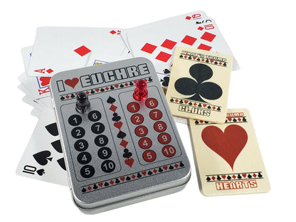 I Heart Euchre Scorekeeper Tin Set: Playing Cards & Magnetic Score
