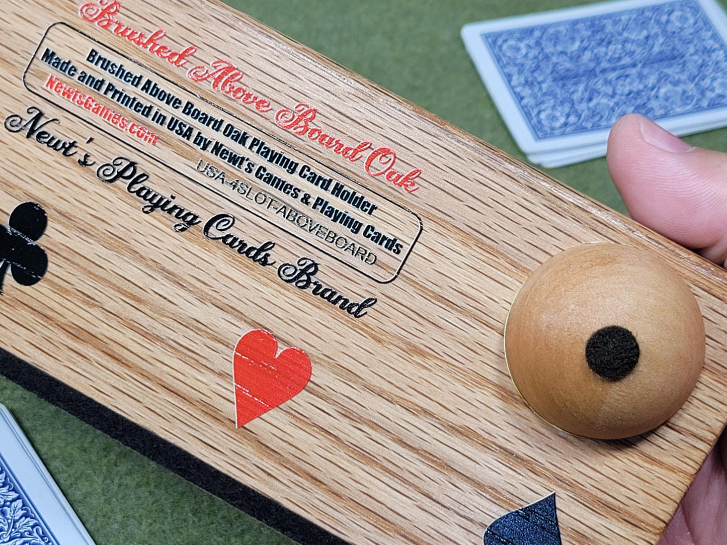 Red Oak Wood Playing Cardholder: Game Accessory with Optional Personalization