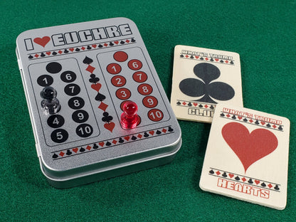 I Heart Euchre Scorekeeper Tin Set: Playing Cards & Magnetic Score