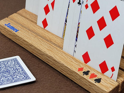 Red Oak Wood Playing Cardholder: Game Accessory with Optional Personalization