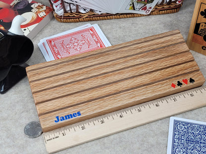 Red Oak Wood Playing Cardholder: Game Accessory with Optional Personalization