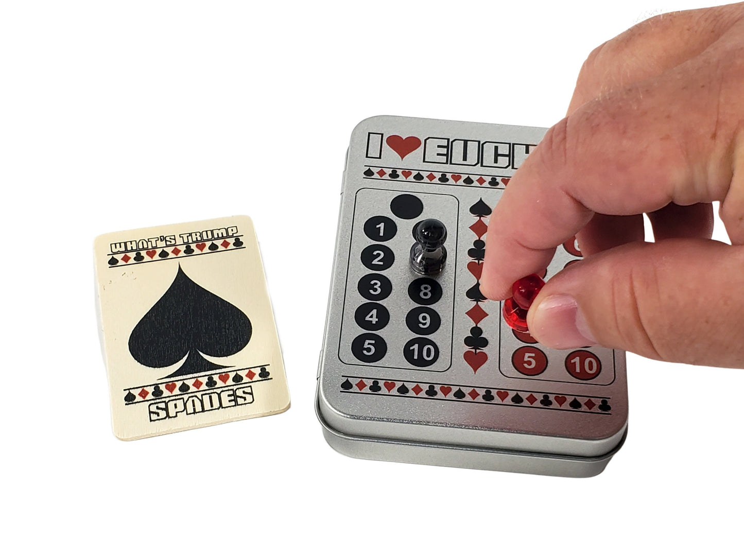 I Heart Euchre Scorekeeper Tin Set: Playing Cards & Magnetic Score