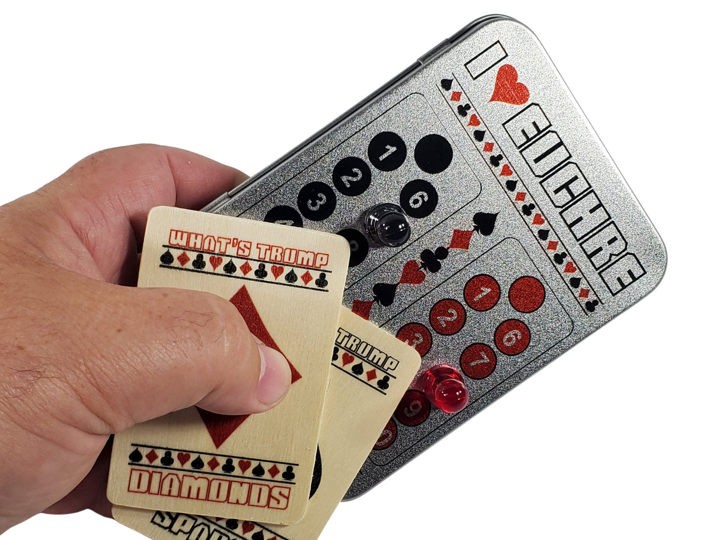 I Heart Euchre Scorekeeper Tin Set: Playing Cards & Magnetic Score