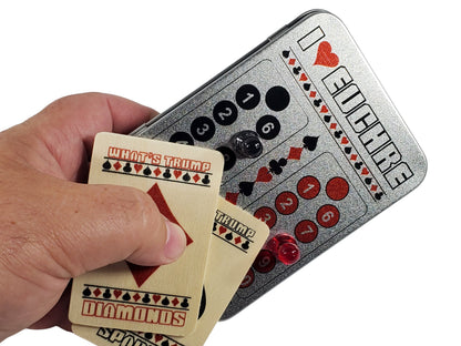 I Heart Euchre Scorekeeper Tin Set: Playing Cards & Magnetic Score