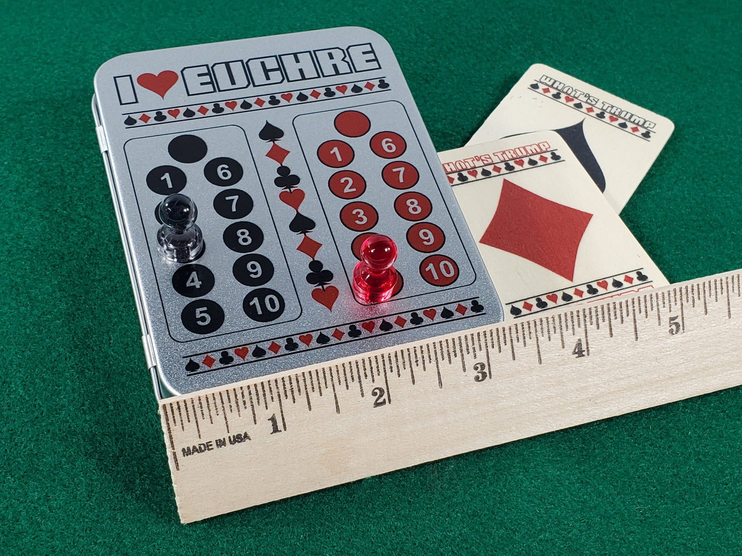 I Heart Euchre Scorekeeper Tin Set: Playing Cards & Magnetic Score