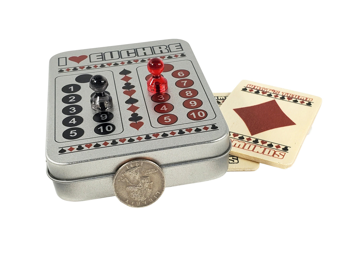 I Heart Euchre Scorekeeper Tin Set: Playing Cards & Magnetic Score