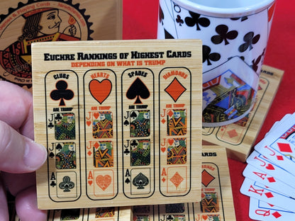 Euchre Card Rankings: Bamboo Coasters with Holder