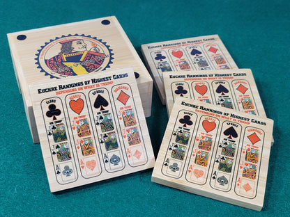 Euchre Card Rankings: Bamboo Coasters with Holder